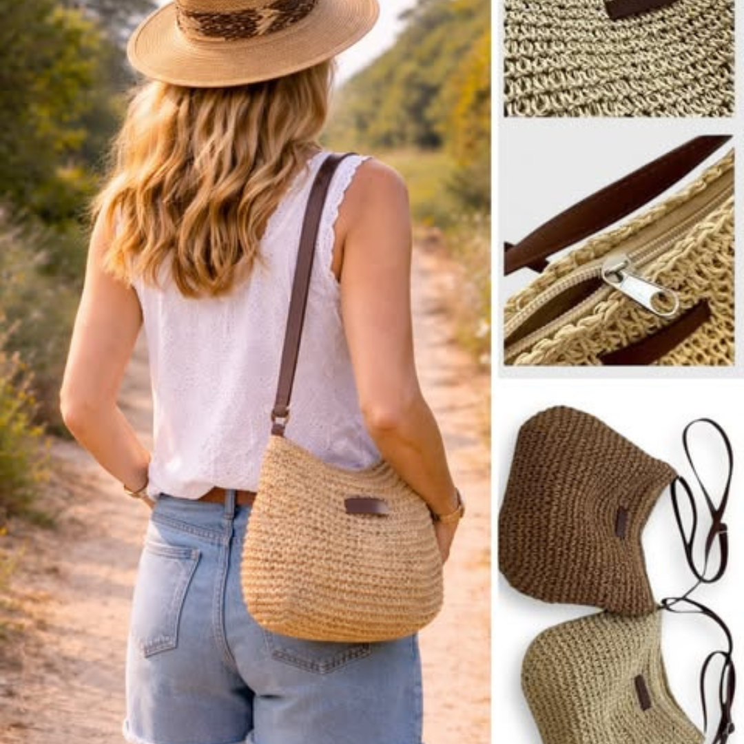 Women's Straw Tote Beach Bag with Sling