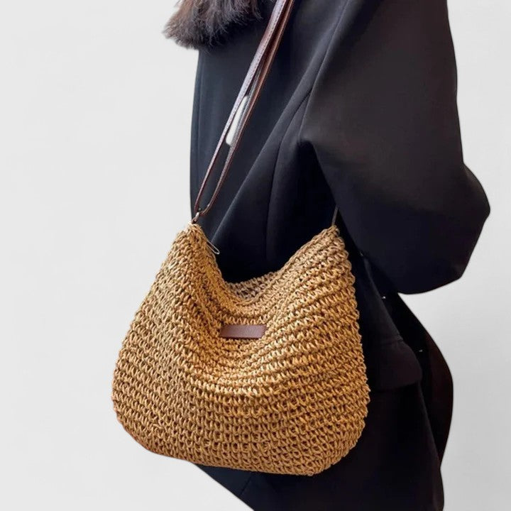 Women's Straw Tote Beach Bag with Sling