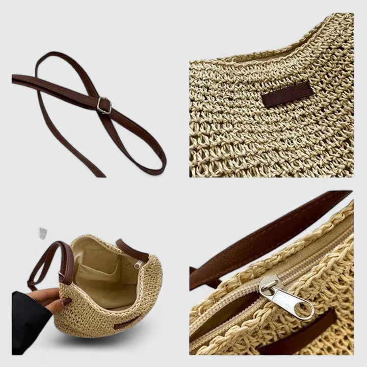 Women's Straw Tote Beach Bag with Sling