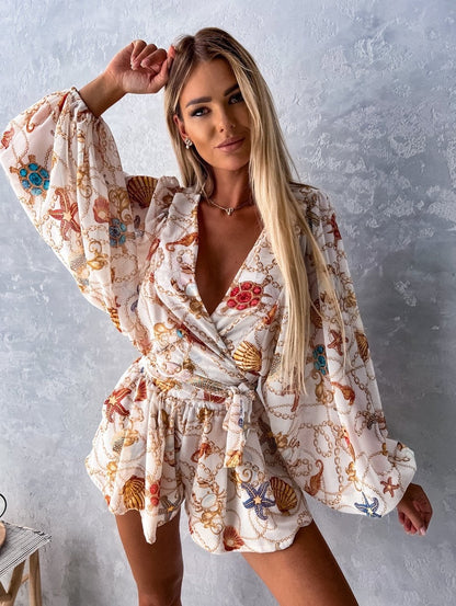 Women's Tropical Print Wrap Top Two-Piece Set