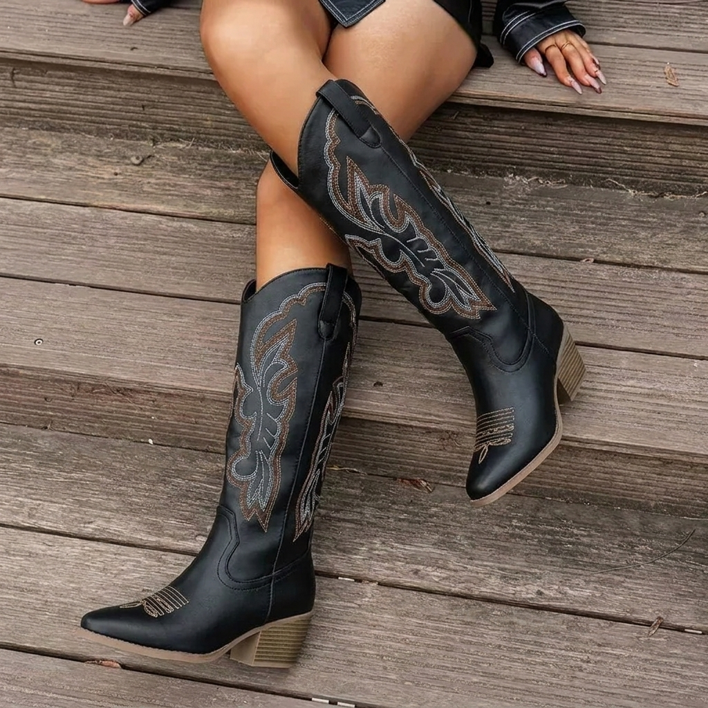 Women's Embroidered Cowgirl Boots with Block Heel