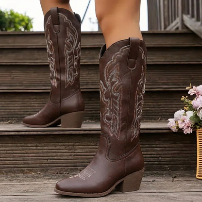 Women's Embroidered Cowgirl Boots with Block Heel