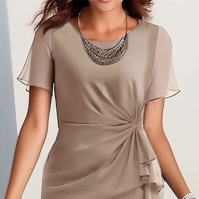 Women's Formal Midi Dress with Flutter Sleeves and Ruffle Hem