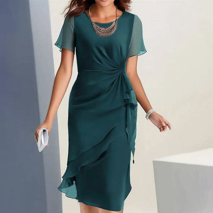 Women's Formal Midi Dress with Flutter Sleeves and Ruffle Hem