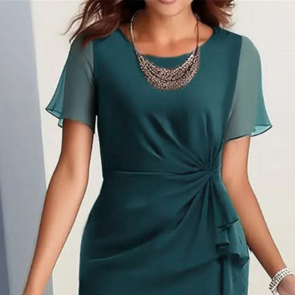 Women's Formal Midi Dress with Flutter Sleeves and Ruffle Hem