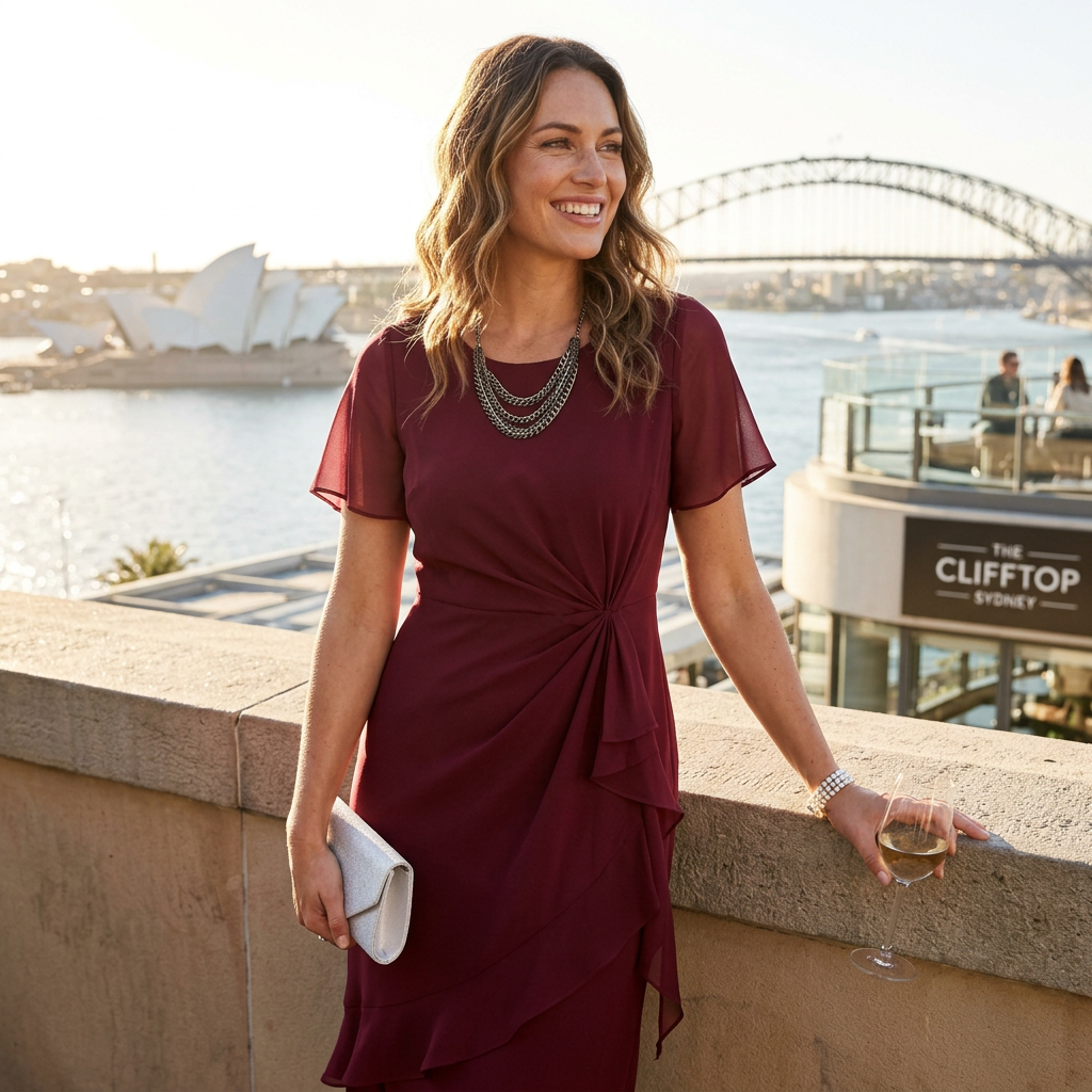 Women's Formal Midi Dress with Flutter Sleeves and Ruffle Hem