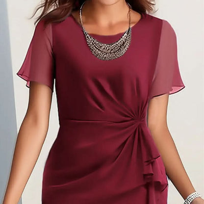 Women's Formal Midi Dress with Flutter Sleeves and Ruffle Hem