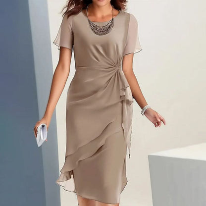 Women's Formal Midi Dress with Flutter Sleeves and Ruffle Hem