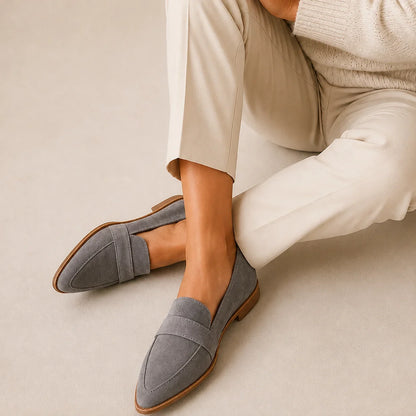 Women's Flat Pointed Toe Slip-On Loafers with Penny Strap